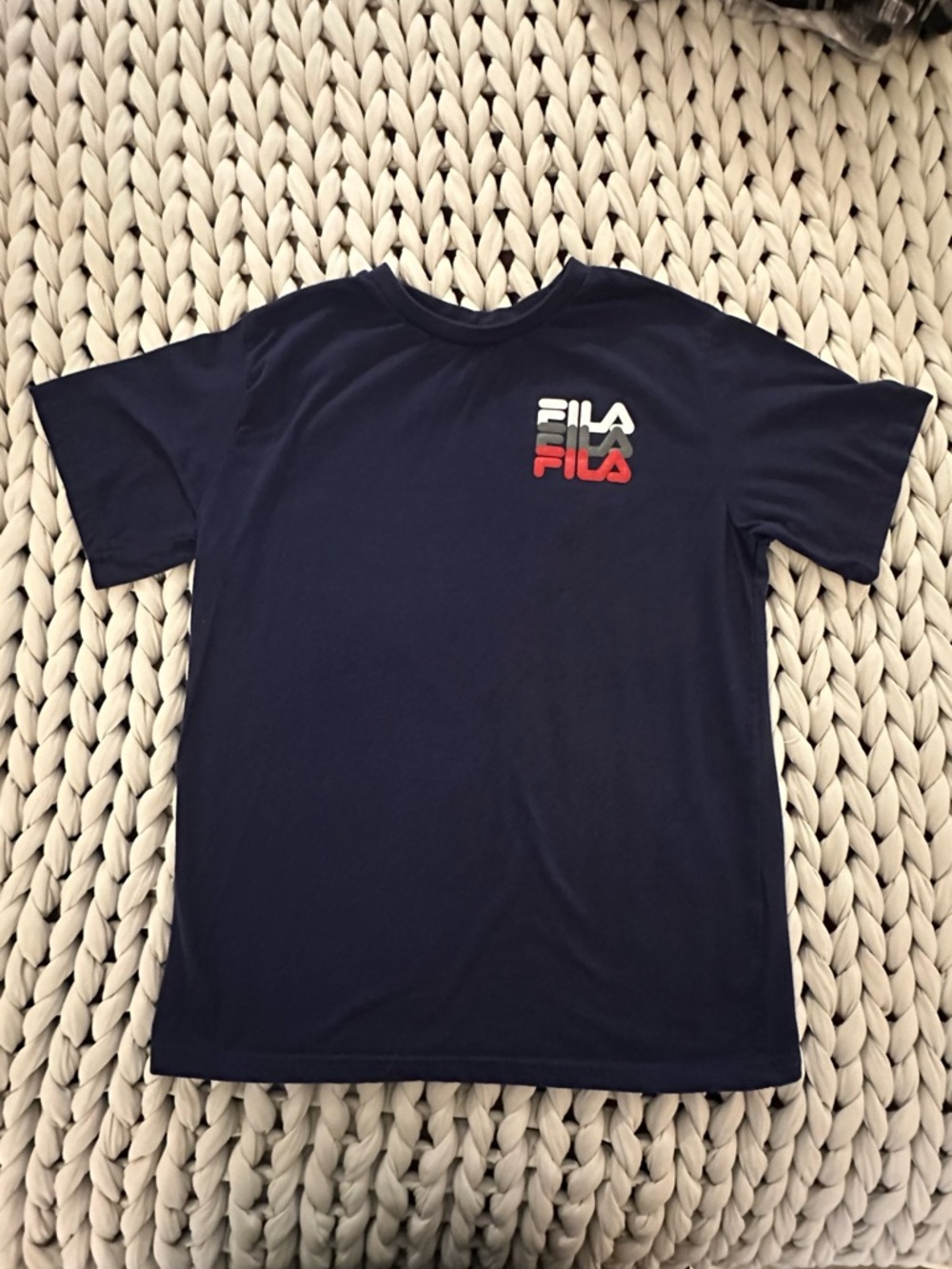 Fila Navy Tee with White Gray and Red Logo Stack